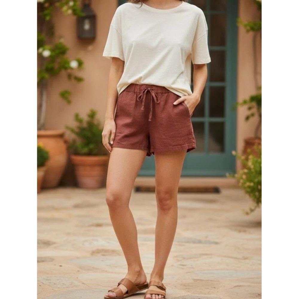 Kut from the Kloth Linen Shorts 6 3" SB15101‎ Rust Clay Drawstring Resort Boho